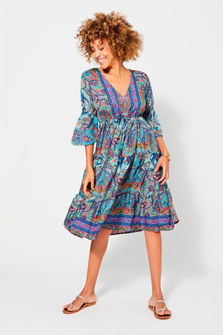 Vestido midi - Azul, verde y naranja