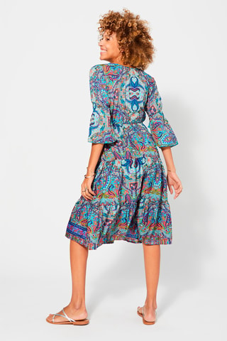 Vestido midi - Azul, verde y naranja