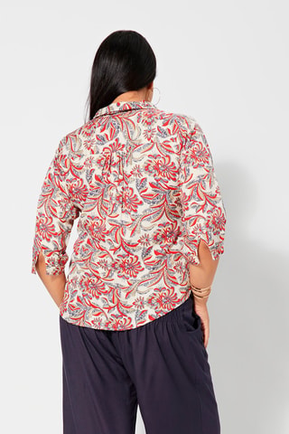 Blusa - Blanco, beige y rojo