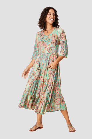 Vestido - Verde, beige y azul