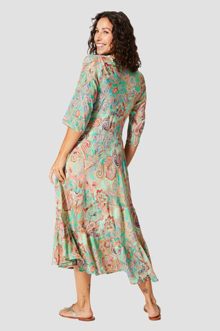 Vestido - Verde, beige y azul