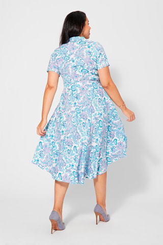 Vestido midi - Blanco, azul y violeta
