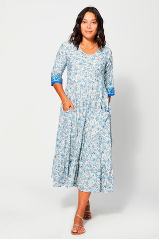 Vestido midi - Blanco y azul
