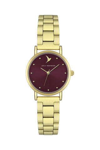 Reloj de cuarzo de acero - Dorado y burdeos - Emily Westwood