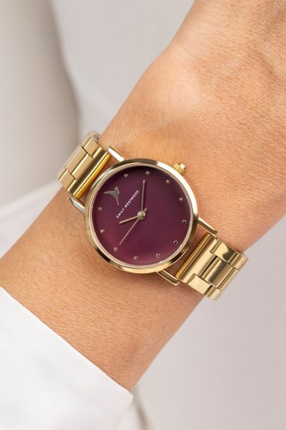 Reloj de cuarzo de acero - Dorado y burdeos - Emily Westwood