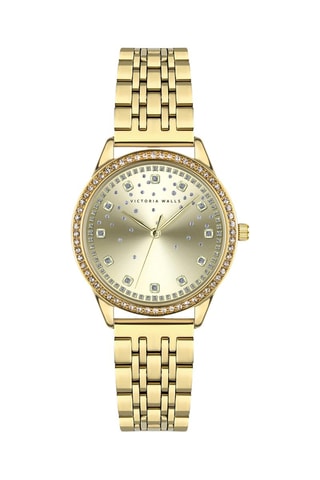 Reloj de cuarzo de acero chapado en ion de oro amarillo