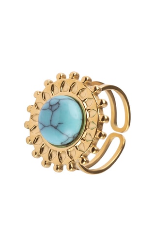 Anillo - Chapado en oro amarillo y turquesa