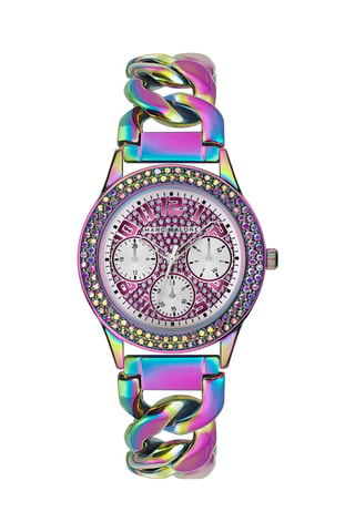Reloj de cuarzo de acero - Fucsia y turquesa