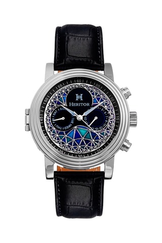 Montre automatique en cuir Legacy - Noir et argenté