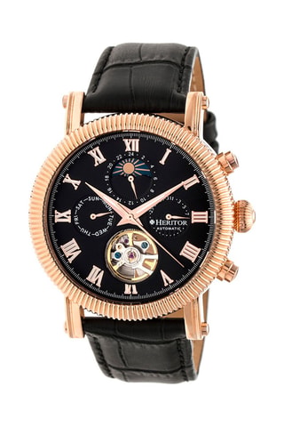 Montre automatique en cuir Winston - Noir et doré rose