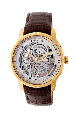 Montre automatique en cuir Ryder - Marron et doré