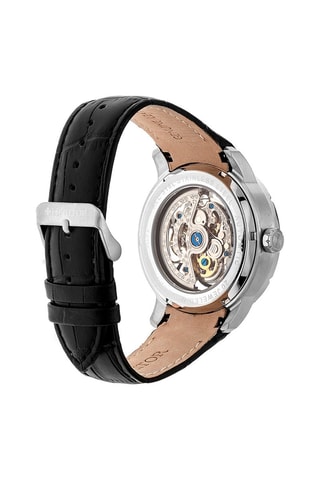 Montre automatique en cuir Ryder - Noir et argenté