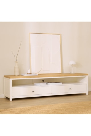 Móvel de TV de 2 gavetas em madeira de sungkai - 180 x 47,5 x 44 cm