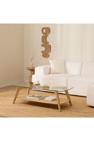 Mesa de centro em madeira de sungkai maciça e vidro - 123 x 39 x 60 cm