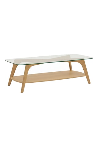 Mesa de centro em madeira de sungkai maciça e vidro - 123 x 39 x 60 cm