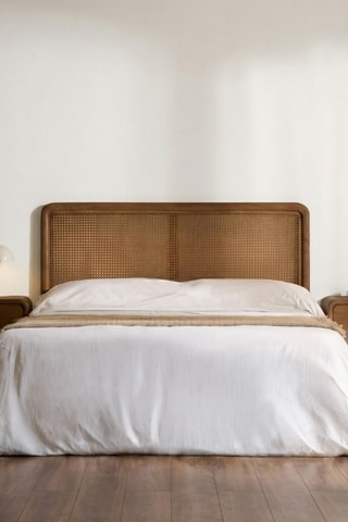 Cabeceira de cama em madeira de sungkai e rotim - 160 x 4,5 x 116 cm