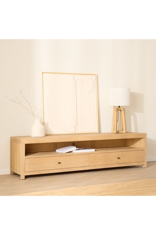 Móvel TV 2 gavetas em madeira de Sungkai - 180 x 47,5 x 44 cm