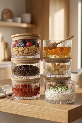 6 tarros de cristal con tapas de bambú - 260 ml