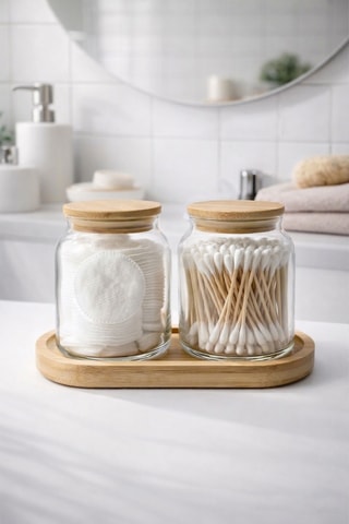 2 barattoli in vetro con coperchi in bambù - 290 ml