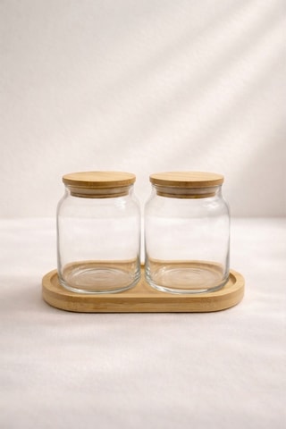2 barattoli in vetro con coperchi in bambù - 290 ml