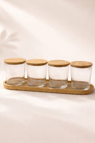 4 barattoli in vetro con coperchi in bambù - 350 ml