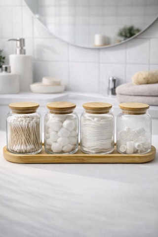 5 barattoli in vetro con coperchi in bambù - 290 ml