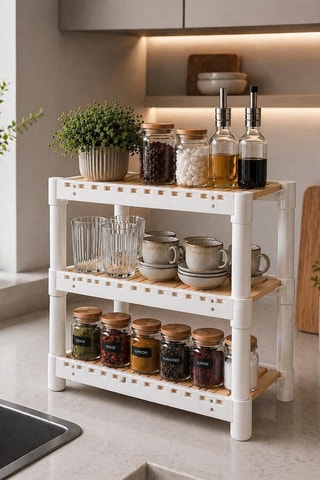 Organizador de cocina de madera - Blanco - 38 x 38 x 21 cm