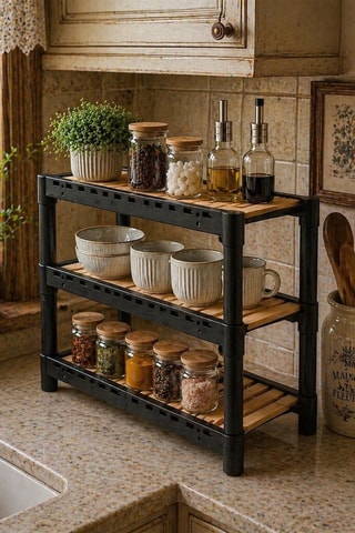 Organizer da cucina in legno - Nero - 38 x 38 x 21 cm