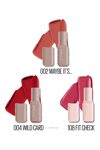 3 rouges à lèvres Sérums - 002 Maybe It's, 004 Wild Card, 108 Fit Check - Maybelline