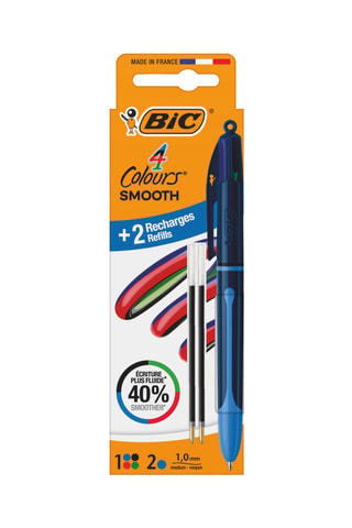 Stylo 4 couleurs et 2 recharges encre bleue Smooth