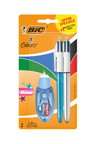 2 stylos 4 couleurs Shine et 1 souris correctrice