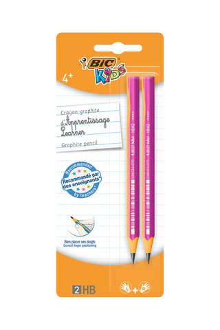 2 BIC Kids Crayons à Papier d'Apprentissage Triangulaires Extra-Larges HB - Coloris aléatoire