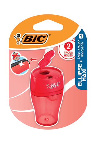 BIC Ellipse Taille-Crayons 2 Trous avec Grand Réservoir - Vert, Bleu ou Corail (Sans Choix Possible), Blister de 1