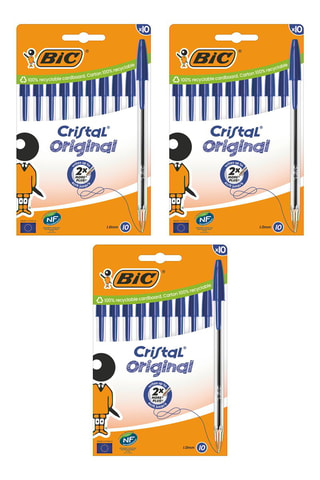 3 x 10 stylos-bille Cristal Original - Bleue