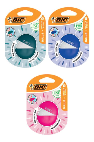 3 x BIC Bulle Gomme Blanche avec Etui Protecteur - Coloris aléatoire