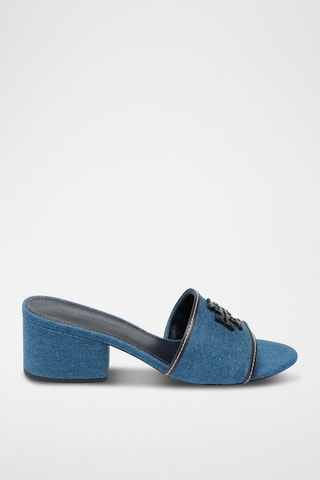 Mules à talons en cuir - Bleu