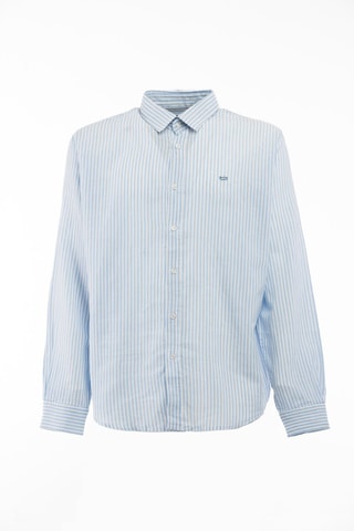 Camisa em linho - Azul-claro e branco - Branco e azul