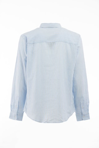 Camisa em linho - Azul-claro e branco - Branco e azul