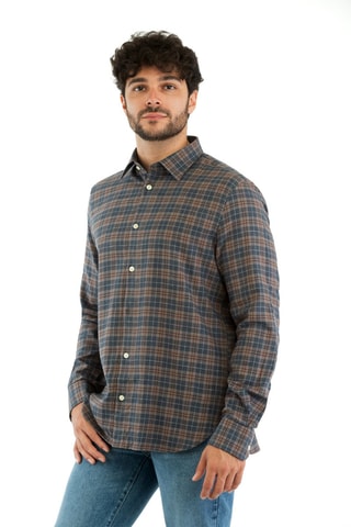Camisa regular - Azul e castanho - Castanho e azul