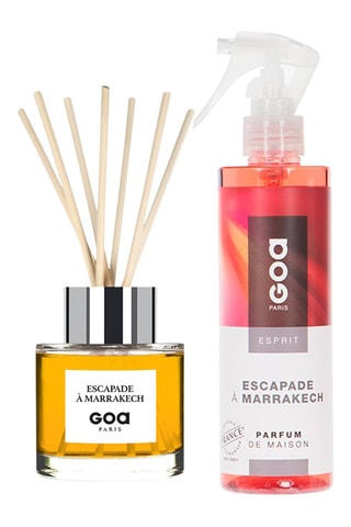 Ambientador de varillas Goatier - Escapada a Marrakech - 200 ml y ambientador con vaporizador - Escapada a Marrakech - 250 ml + 7 varillas de ratán