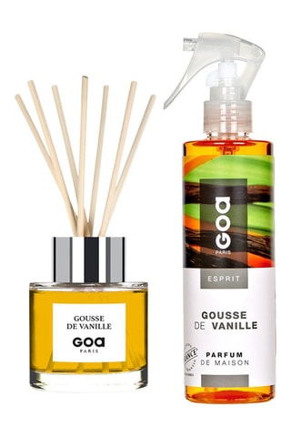 Ambientador de varillas Goatier - Gousse de vanille - 200 ml y ambientador con vaporizador - Gousse de vanille - 250 ml + 7 varillas de ratán