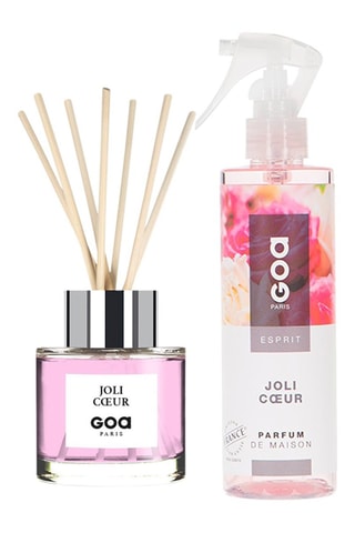 Ambientador de varillas Goatier - Joli cœur - 200 ml y ambientador con vaporizador - Joli cœur - 250 ml + 7 varillas de ratán