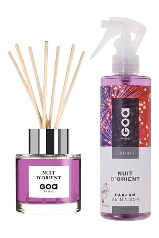 Ambientador de varillas Goatier - Nuit d'Orient - 200 ml y ambientador con vaporizador - Nuit d'Orient - 250 ml + 7 varillas de ratán