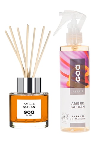Ambientador de varillas Goatier - Ambre safran - 200 ml y ambientador con vaporizador - Ambre safran - 250 ml + 7 varillas de ratán