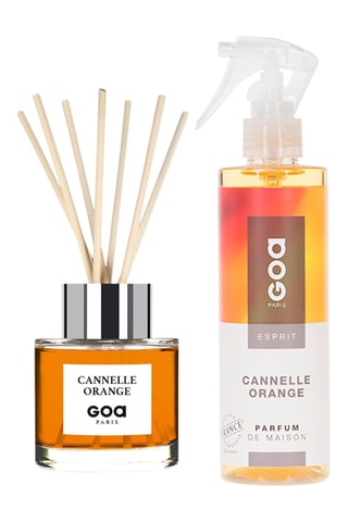 Ambientador de varillas Goatier - Cannelle orange - 200 ml y ambientador con vaporizador - Cannelle orange - 250 ml + 7 varillas de ratán