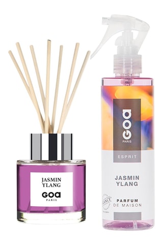 Ambientador de varillas Goatier - Jasmin ylang-ylang - 200 ml y ambientador con vaporizador - Jasmin Ylang - 250 ml + 7 varillas de ratán