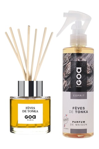 Ambientador de varillas Goatier - Fèves de tonka - 200 ml y ambientador con vaporizador - Fèves de tonka - 250 ml + 7 varillas de ratán