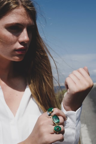 Ring - Zilver, Malachiet en Onyx