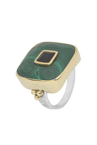 Ring Zilver, Malachiet en Onyx