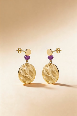 Boucles d'oreilles Médaille d'or - Or jaune et améthystes